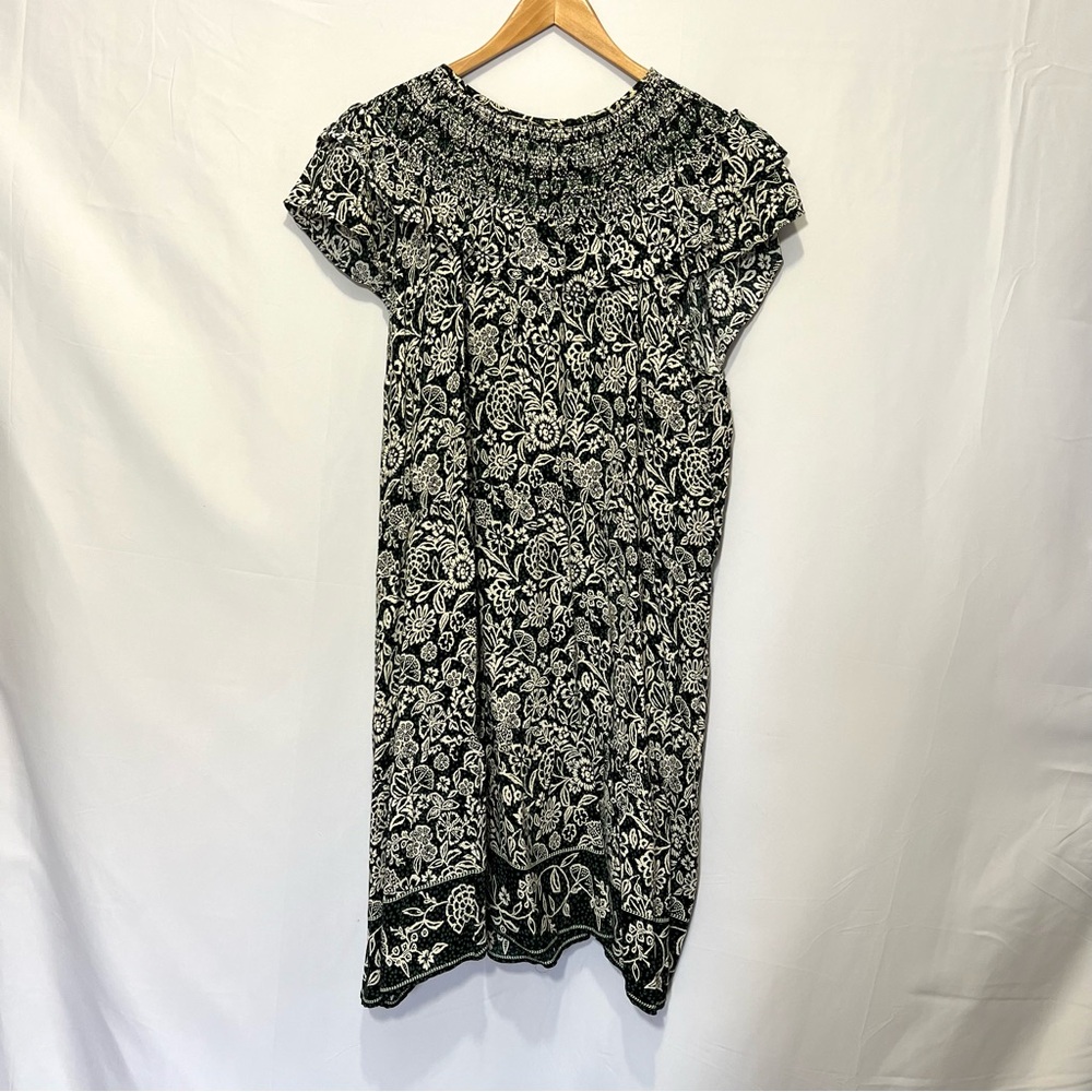 LOFT Black, Green & Cream Ruffled Dress Size XL - Stunning Detail on Top